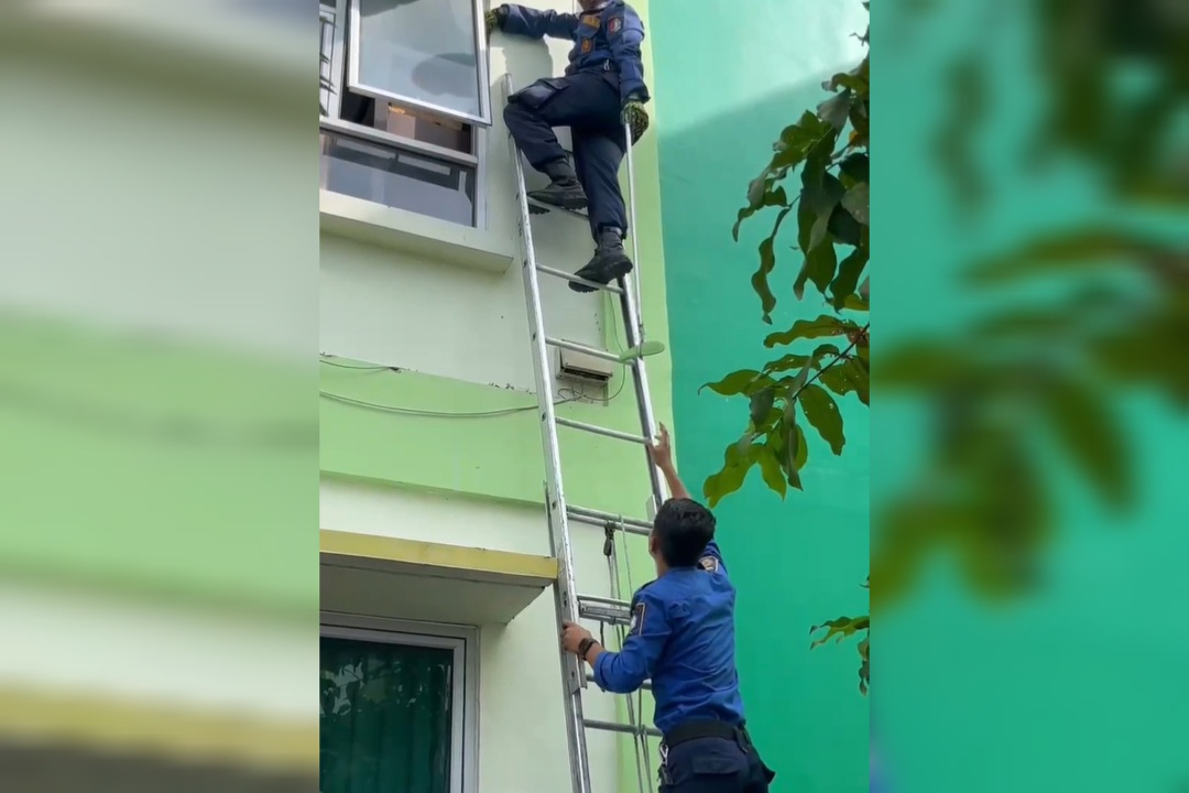 Sepatu Anak Nyangkut di Ketinggian, Damkarmat Bojonegoro Turun Tangan