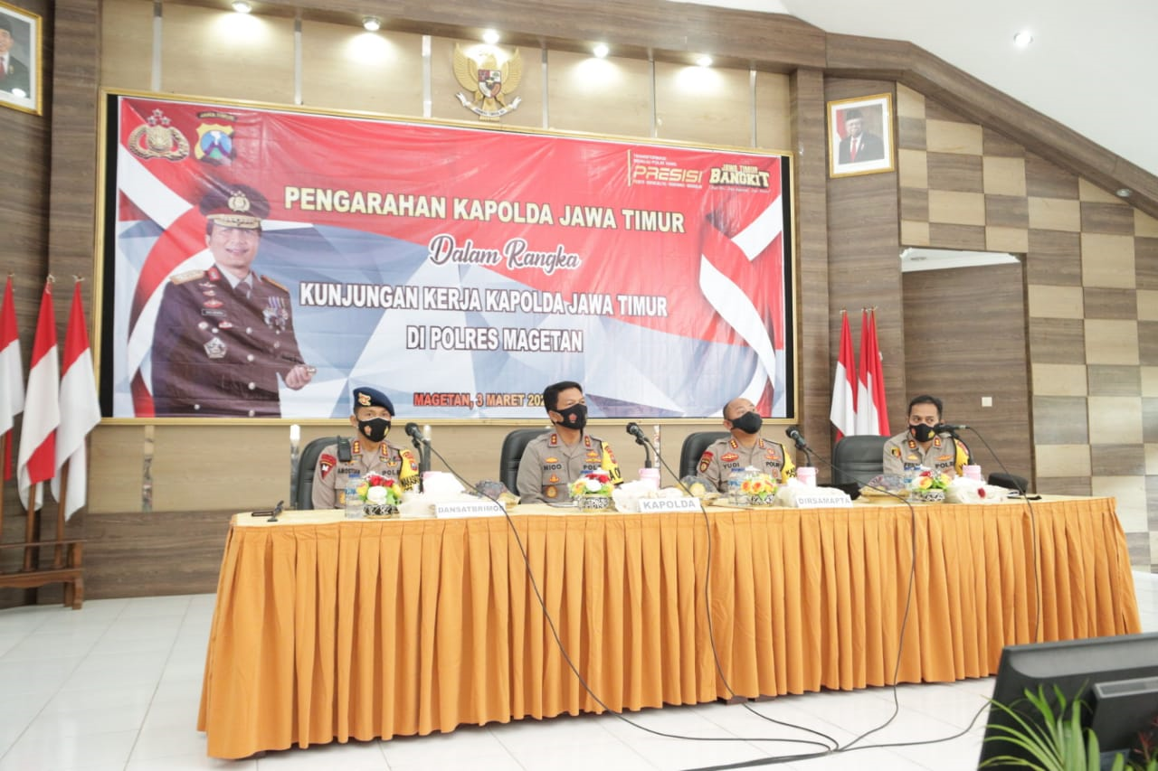 Kapolda Jatim Beri Arahan Tentang TWT dan Penanggulangan Covid-19 di Polres Magetan