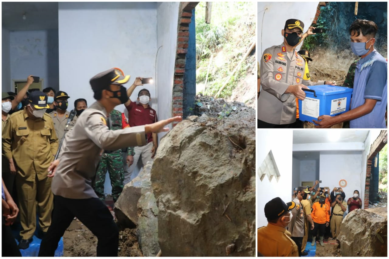Bupati Dan Kapolres Tulungagung Tinjau Longsor Di Pagerwojo dan Salurkan Bantuan